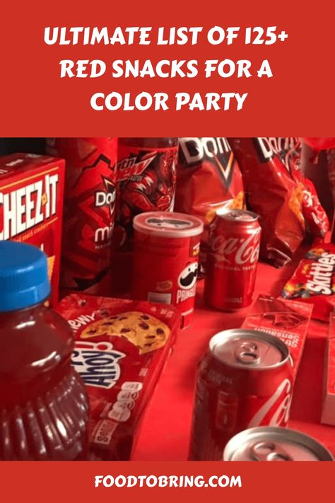 Ignite your celebrations with a burst of vibrant passion! Explore our Ultimate List of 125+ Red Snacks for a Color Party. Synonymous with love, energy, and fortune, red snacks aren't just for Valentine's Day or Lunar New Year. They're perfect for any lively gathering. Imagine a Christmas feast or a spirited sports event where snacks match your team's vibrant colors. #PartySnacks #ColorfulCelebration #RedParty Color Themed Snack Party, Red Snack Basket Ideas, Color Theme Party Ideas For Adults Red, Red Party Tray Ideas, Red Ideas For Color Party, Snacks By Color, Red Items For Color Party, Color Snacks Party, Color Party Red Ideas