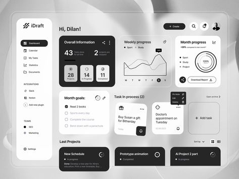 Task Management Dashboard, Dashboard Design Template, Software Ui Design, Ux Design Principles, Ui Ux 디자인, Ui Design Dashboard, Ux App Design, App Design Layout, Data Dashboard