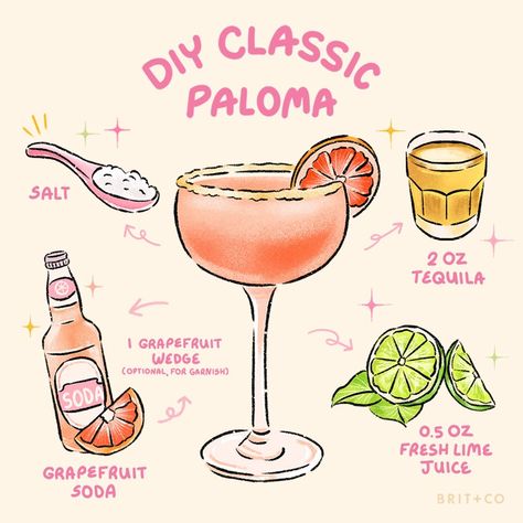 Happy World Paloma Day⁠! 🍹 In honor of this very special holiday, we're mixing up our favorite grapefruit-infused cocktail 😍 Swipe for the mocktail version & hit the link in bio for more refreshing paloma recipes.⁠ ⁠ CLASSIC PALOMA RECIPE⁠ - Grapefruit soda⁠ - 1 Grapefruit wedge⁠ - 2 oz Tequila⁠ - 1/2 oz fresh lime juice⁠ - Salt⁠ ⁠ VIRGIN PALOMA RECIPE⁠ - 1 oz Grapefruit juice⁠ - 1/2 oz Agave syrup⁠ - 1/2 oz lime juice ⁠ - 2 dashes of grapefruit bitters⁠ ⁠ #worldpalomaday #paloma #palomas #co... Virgin Paloma, Virgin Cocktail Recipes, Paloma Drink, Cocktail Book Design, Cocktail Recipes Tequila, Paloma Recipe, Grapefruit Bitters, Virgin Cocktails, Tequila Recipe