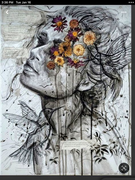 Cool Mixed Media Art, Dry Media Art, Mixed Art Painting, Mixed Media Drawing Ideas, Emotional Artwork Mixed Media, Mixed Media Artwork Ideas, Mixed Media Ideas Art, Different Media Art, Canvas Mixed Media Art Ideas