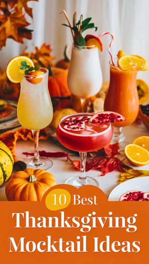 "Discover the 10 Best Thanksgiving Mocktail Ideas for a Festive Feast!  Elevate your holiday gatherings with these delicious Thanksgiving Mocktails  that are perfect for everyone. Explore our collection of festive  non-alcoholic drinks, featuring creative holiday mocktail recipes that will  impress your guests. From refreshing fall mocktail inspiration to  family-friendly cocktails, these Thanksgiving party ideas will make your  celebration unforgettable!" Snack Food Ideas For Adults, Healthy Fall Mocktail, Non Alcoholic Thanksgiving Cocktails, Mocktails For Parties, Thanksgiving Drinks Non Alcoholic Healthy, Non Alcoholic Drink For Thanksgiving, Thanks Giving Non Alcoholic Drinks, Mocktail For Thanksgiving, Thanksgiving Sangria Non Alcoholic