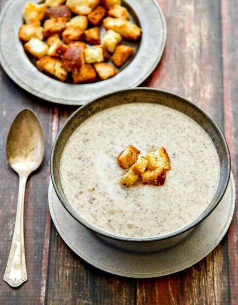 Wild Mushroom Brie Soup - this is the BEST mushroom soup you will ever taste! A wonderful choice for Valentine's Day. Mushroom Brie Soup Recipe, Mushroom And Brie, Mushroom Brie, Brie Soup, Best Mushroom Soup, Croutons Recipe, Wild Mushroom Soup, Crouton Recipes, Easy Cream