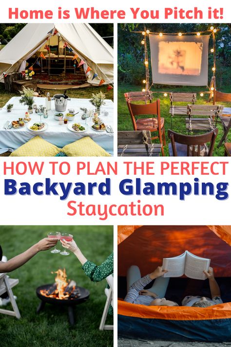 People glamping in the backyard. Backyard Camping Party Adults, Indoor Camp Out Party Ideas, Family Backyard Camping Ideas, Birthday Campout Party Backyard, Backyard Slumber Party Ideas, Diy Backyard Camping Ideas, Camp Out Ideas Backyard, Tent Glamping Ideas Diy Birthday Party, Camping Decorations Outdoor