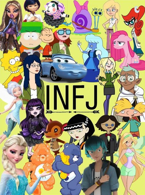 A bunch of cartoon/animated characters with the infj personality type. #infj #INFJ #pdb #PDB #cartoon #characters #personalitytype #advocate Mbti Cartoon Characters, Drawing Bases Hair, Infj Cartoons Character, Infj Wallpapers Iphone, Infj-t Core, Infj Aesthetics, Infp Characters, Infj Core, Infj Art