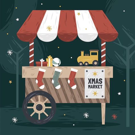 Free Vector | Hand drawn christmas market illustration Christmas Market Illustration, Banff Christmas, Market Illustration, Christmas Vector Illustration, Hand Drawn Christmas, Free Business Card Mockup, Christmas Drawing, Business Card Maker, Flyer Maker