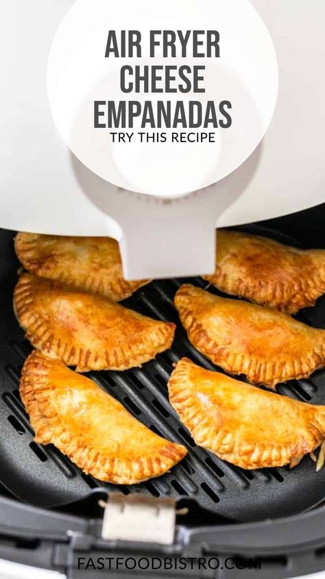 The easiest empanadas are Air Fryer cheese empanadas. Perfect to serve as an appetizer, starter or snack. Done in no time and perfect to make ahead of time. These reheat very well. Want to try? Visit fastfoodbistro.com for the full recipe and instructions Empanadas Air Fryer Recipes, Empanada Air Fryer Recipes, Empanada Air Fryer, Make Ahead Empanadas, Air Fry Empanadas, Air Fryer Empanadas Recipe, Empanadas In Air Fryer, Filipino Empanada Recipe, Fried Empanadas Recipe