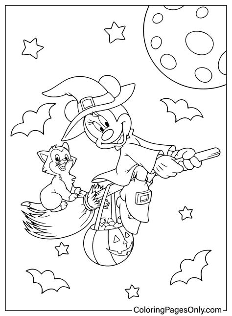 Minnie Mouse Halloween Coloring Pages, Halloween Disney Coloring Pages, Disney Halloween Coloring Pages, Mickey Coloring Pages, Halloween Coloring Pages Printable, Disney Doodles, Hello Kitty Colouring Pages, Witch Coloring Pages, Minnie Mouse Halloween