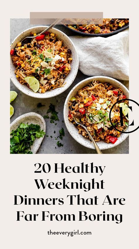 On your next grocery run, shop with these 20 healthy dinners in mind and set yourself up for a better (and a little bit healthier) week ahead. Weekday Dinners Healthy, Weeknight Paleo Dinner, Weeknight Dinner Mediterranean, Beachbody Dinner Recipes, Weekend Healthy Meals, Easy Healthy Weekend Dinner, Non Boring Dinner Ideas, Healthy Not Boring Meals, Weekday Healthy Meals