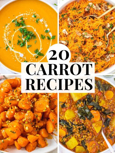 20+ Carrot Recipes (easy dishes) - The Plant Based School Vegan Carrot Recipes Dinner, Carrot Recipes Vegetarian, Recipes To Use Up Carrots, What To Do With Lots Of Carrots, Cooked Carrot Recipes Side Dishes, Carrot Recipes Indian, Dinners With Carrots, Carrot Vegan Recipes, What To Make With Carrots