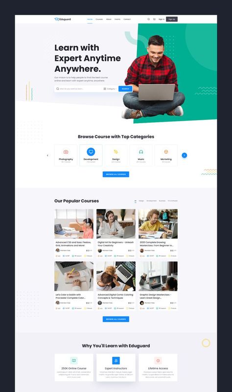 Eduguard - education & online course template for figma website design E Learning Course Design, Website For Courses, Figma Website Design Template, Course Website Design Inspiration, Website Design Course, Educational Websites For Students, Tutoring Website Design, Student Website Design, Course Page Design