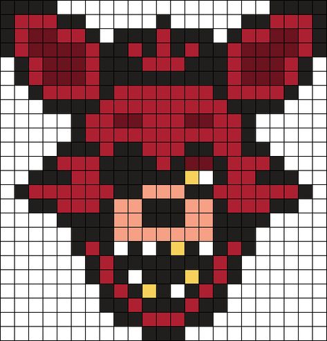 Foxy FNAF 23 X 24 Perler Bead Pattern | Bead Sprites | Characters Fuse Bead Patterns Foxy Perler Beads, Foxy Perler Bead Pattern, How To Draw Foxy Fnaf, Five Nights At Freddy’s Pixel Art, Pixel Fnaf Characters, Fnaf Grid Pattern, Fnaf Fuse Beads, Pixel Art For Boys, Fnaf Grid Art