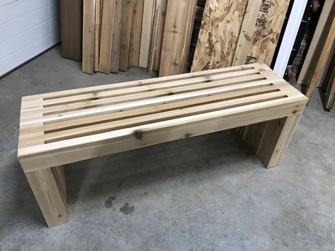 Slatted Bench, Pizza Oven Outdoor Diy, Outside Benches, Cedar Bench, Wood Bench Outdoor, Poolside Furniture, Simple Benches, Cedar Planter Box, Planter Bench