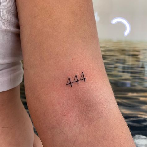 444 Tattoos: 20+ Design Ideas, Symbolism and Meaning - 100 Tattoos 444 Arm Tattoo Ideas, 444 Tattoo Minimalist, Dainty Angel Number Tattoos, Simple 444 Tattoo, Meaningful Number Tattoos, 444 Angel Tattoo Ideas, 444tattoo Ideas, 222 Forearm Tattoo, Angel Number Font Tattoo