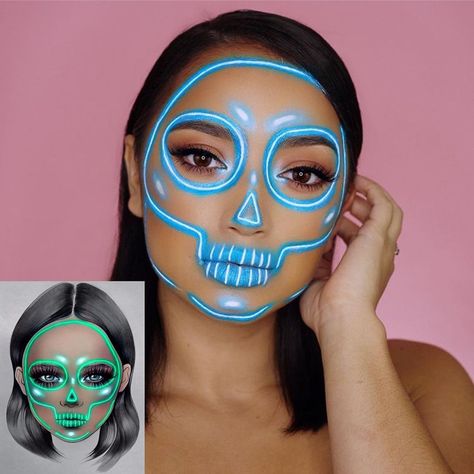 Sergey Milk on Instagram: “#artistmilk1422 👑 Inspired by makeup @annamakeup_artist 👑💀🌟 makeup artist @laniidoa_cosmetics 💙 ✨The makeup is awesome! 💎 Very cool…” Beautiful Halloween Makeup, E Girl Makeup, Normal Makeup, Cute Halloween Makeup, Hot Halloween Outfits, Neon Makeup, Artist Makeup, Face Paint Makeup, Halloween Eye Makeup