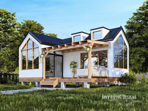 Design Casa Piccola, Modern Tiny Home, Tiny Home Plans, Wohne Im Tiny House, Log Cabin Plans, Small Tiny House, Tiny House Floor Plans, Modern Tiny House, Tiny House Cabin