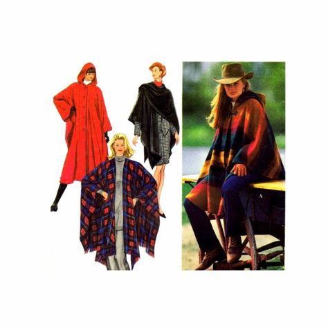 Misses Hooded Cape and Wrap Simplicity 9223 Sewing Pattern Hooded Cape Pattern, No Sew Cape, Cape Pattern Sewing, Open Poncho, Cape Wrap, Disney Cars Birthday, Cape Pattern, Womens Poncho, Hollywood Theme