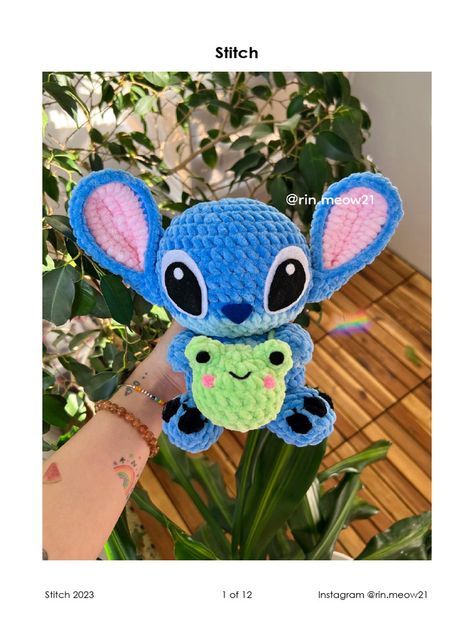 Crochet Stitch Disney, Crochet Us, Crocheted Plushies, Frog Halloween, Disney Crochet Patterns, Easy Crochet Animals, Crochet Eyes, Crochet Disney, Lilo Y Stitch