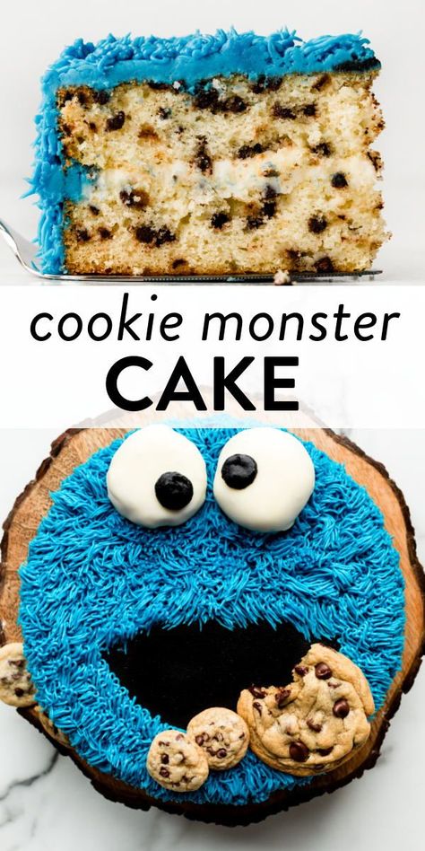 Chocolate Chip Cookie Birthday Theme, Cookies Monster Cake, How To Make A Cookie Monster Cake, Cookie Monster Cupcake Cake, Easy Sesame Street Cake, Homemade Sesame Street Cake, Sesame Street Birthday Party Ideas Cake, Diy Birthday Cake Kids, Diy Cookie Monster Cake