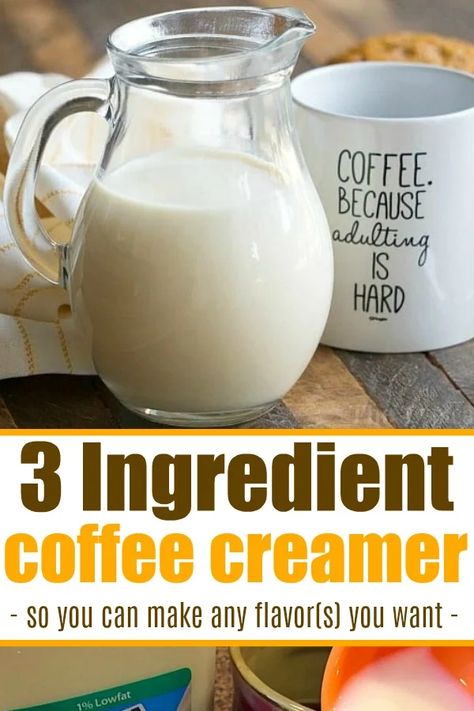 Homemade coffee creamer recipe requires just 3 ingredients and you can use any flavors you love! Cheap and simple way to jazz up your coffee. #coffee #creamer #homemade #simple #organic #easy #vanilla #pumpkin #coffeecreamer #dairyfree Creamer Homemade, Homemade Creamer, Pumpkin Creamer, Homemade Pumpkin Spice Coffee Creamer, Pumpkin Coffee Creamer, Pumpkin Spice Coffee Creamer, Homemade Pumpkin Spice Coffee, Homemade Coffee Creamer Recipe, Diy Coffee Creamer