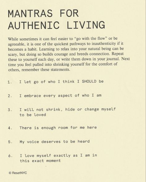 Mantras To Live By, 2025 Planning, Authentic Aesthetic, Authenticity Quotes, Living Authentically, Writing Therapy, Authentic Living, Positive Self Affirmations, Mental And Emotional Health