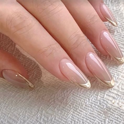 Gold Edge French False Nail Short Almond Press on Nails for Nail Art Decor 24pcs Nail Education, Nail Salon Supplies, Almond Press On Nails, Formal Nails, Nagel Tips, French Nail Art, Nail Remover, Style Français, Almond Nail