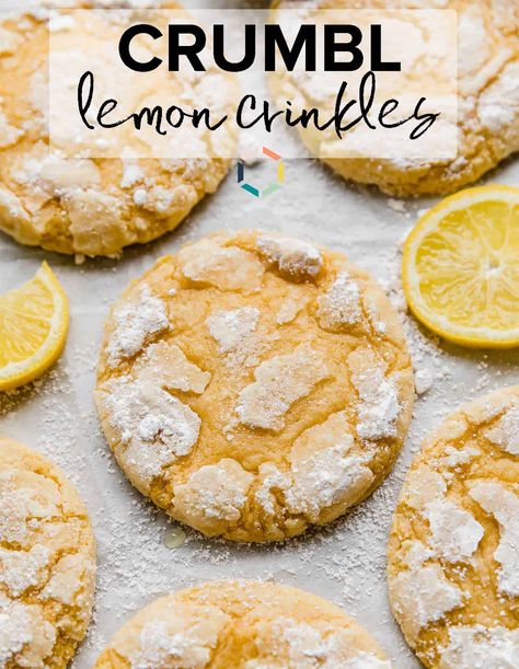 Lemon Crinkle Cookies Recipe, Summer Cookie Recipes, Crumbl Copycat, Crumble Cookie Recipe, Cookie Recipes From Scratch, Crinkle Cookies Recipe, Lemon Crinkle Cookies, Mint Chip Ice Cream, Basic Cookies