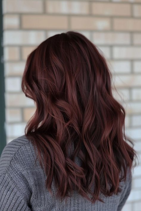 Loved In Hair Color, Brunette To Maroon Hair, Radish Brown Hair Color, Hair Color Ideas Chestnut Brown, Fall Hair One Color, Auburn All Over Hair Color, Ruby Brown Hair, Dark Brown Hair To Auburn, Reddish Auburn Hair Color