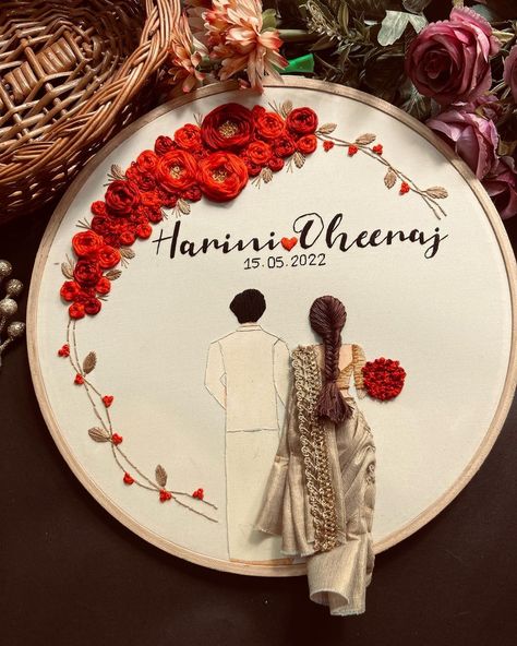 Wedding Embroidery Hoop, Anniversary Scrapbook, Embroidery Hoop Art Diy, Basic Hand Embroidery Stitches, Hand Embroidery Patterns Free, Wedding Hoop, Embroidery Hoop Crafts, Simple Hand Embroidery Patterns, Embroidery Hoop Wall Art