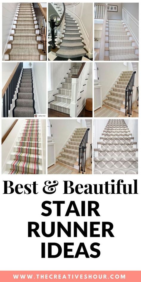 Discover the versatility of stair runners with landing, black stairs, dark wood, and DIY options. Whether you have a small staircase or a grand one, find ideas for modern, painted, and hardwood styles. Elevate your home's aesthetic with these stunning carpet solutions, ideal for both neutral hallways and bold basements. White Oak Staircase With Runner, Stair Runners Ideas Hardwood, Hardwood Stairs With Runner, Carpets For Stairs And Landing, Wood Stairs With Carpet Runner, Wood Stairs Ideas, Stair Runner With Landing, Farmhouse Stair Runner, Stair Runners Ideas