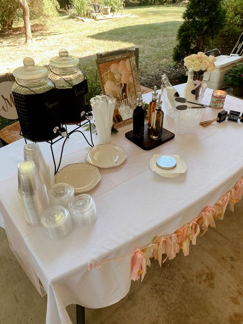 Coffee And Mimosa Bar, Open House Coffee Bar, Coffee Bar Set Up Parties, Coffee Station Ideas For Party, Bachelorette Coffee Bar, Coffee Bar Ideas Bridal Party, Iced Coffee Party Bar, Diy Iced Coffee Bar, Bridal Shower Coffee Bar Ideas