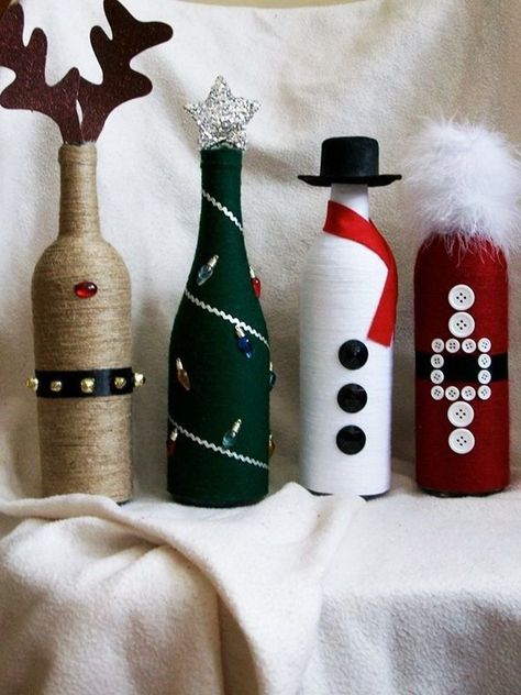 DIY Wine Bottle Painting Ideas for Home Décor Holiday Wine Bottle Crafts, ขวดโหล Mason Jar, Wine Bottle Christmas Decorations, Wine Bottle Crafts Christmas, Holiday Wine Bottles, Christmas Wine Bottle, Wine Craft, Christmas Wine Bottles, Wine Bottle Diy Crafts