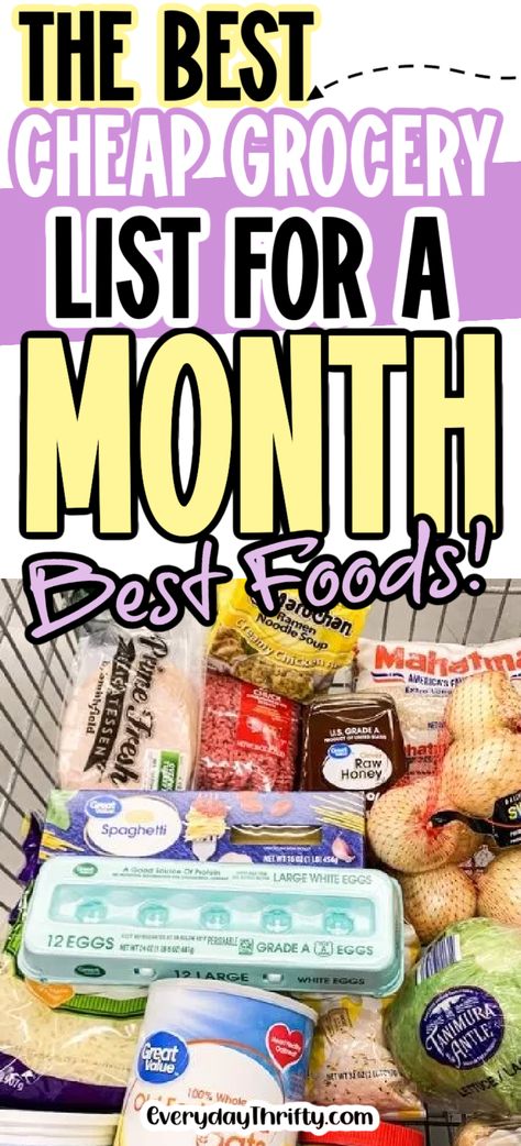 This cheap grocery list for a month will have you staying on a budget without feeling like you’re eating scraps every day! Monthly Grocery List, Walmart Shopping List, Budget Grocery List, Cheap Meal Prep, Cheap Grocery List, Healthy Shopping List, Cheap Groceries, Power Snacks, Weekly Grocery