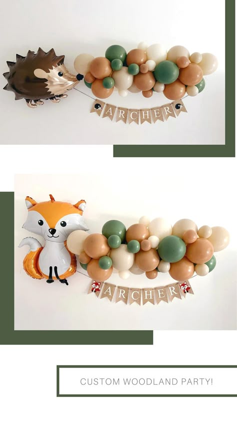 Forest Animals Decorations, Woodland Birthday Decor, Forest Animal Themed Birthday Party, Forest Animals Party, Forest Birthday Theme, Woodland Balloons, Fox Themed Birthday Party, Autumn Birthday Theme, Woods Birthday Party