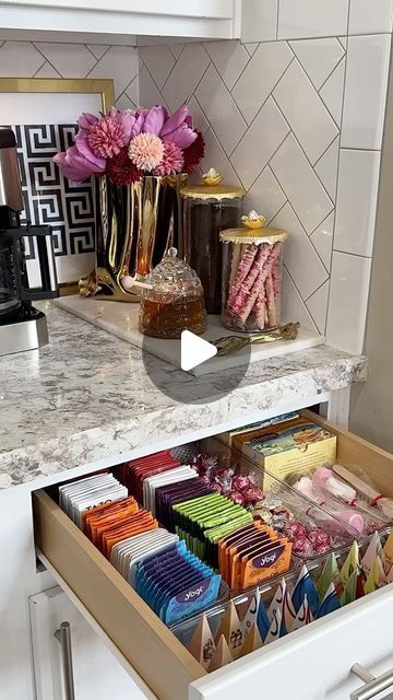 Peggy on Instagram: "Coffee/Tea Station Refresh! 

Gave my coffee/tea station some love 💕 my hubby LOVES coffee. I’m more of a tea girl. I occasionally drink coffee.

Are you Team COFFEE or Team TEA?

Comment COFFEE STATION if you want a link to everything!

:
:
:
:
:
:
:
:
:
:
:
:
:
:
:
:
:

#teastation #onepearcourt #glamdecorista #coffeestation #inspire_me_home_decor #farahjmerhi #drawerorganization #homeorganiser #thehomeedit #amazonhome #drawerorganizers #homeorganizationtips #homeorganising #homeorganizationtips #coffeemugcollection" Tea Coffee Station Kitchen, Coffee Station On Buffet Table, Tea Desk, Drinks Display, Coffee Space In Kitchen, Tea Set Up Ideas, Tea Bar Ideas Kitchen Counter, Coffee Tea Bar Ideas, Tea Coffee Drawer Organization