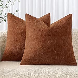 MIULEE Pack of 2 Decorative Throw Pillow Covers Soft Chenille Throw Pillows Solid Textured Fall Cushion Covers for Couch Sofa Bedroom Living Room 22x22 Inch, Dark Rust Brown Accent Pillows Bedroom, Sofa Bed Living Room, Bed Living Room, Chenille Throw Pillows, Textured Throw Pillows, Red Pandas, Chenille Throw, Farmhouse Pillow, Garden Pillows