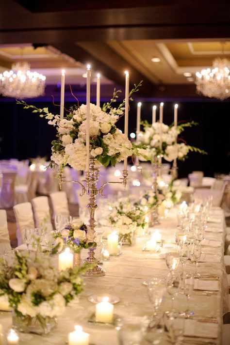 Beautiful ballroom wedding ~ luxurious creamy whites with just a smidge of greenery ~ really beautiful! Photography by nakaiphotography.com, Floral design - americanclubresort.com, Venue - The American Club Ballroom Unique Wedding Flowers, Wedding Floral Centerpieces, Candle Holders Wedding, Votive Candle Holder, Wisconsin Wedding, Flower Centerpieces Wedding, Ballroom Wedding, Deco Floral, Votive Candle