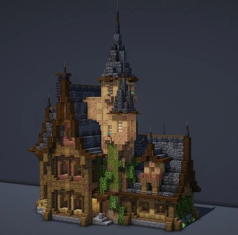 Minecraft Medevil Town Ideas, Minecraft Adventurers Guild, Old Mansion Minecraft, Mideaval Minecraft Build, Spruce House Minecraft Aesthetic, Minecraft Pointy Roof, Minecraft Medieval Buildings Ideas, Medivel Building Minecraft, Midevil Minecraft Houses Blueprints