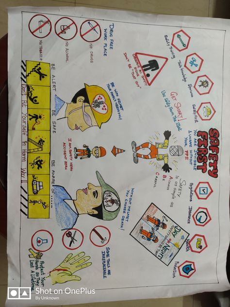 Safety first.Company level safety posters Safety In Workplace Poster, Company Safety Drawing, Safety Workplace Posters, Safety Week Poster Drawing, Mines Safety Poster Drawing, Hazard And Risk Poster Drawing, Safety Posters Workplace Ideas Drawing, Electrical Safety Poster Drawing, Industry Safety Poster