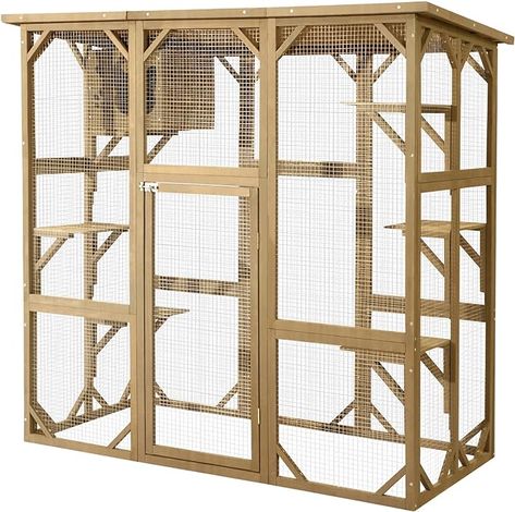 Amazon.com : Grepatio Cat Enclosure Large Outdoor Catio Wooden Cat House with Weatherproof, Cat Cage Condo Indoor Playpen with Platform and Small House(Natural) : Pet Supplies Outdoor Cat Playpen, Outside Cat Enclosure, Outdoor Cat Cage, Cat Playpen, Wooden Cat House, Cat Cage, Small Lounge, Outdoor Cat Enclosure, Outdoor Cat House