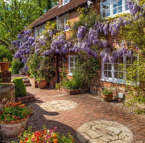 An ancient wisteria festoons 16th century Dipley Mill in Hampshire, United Kingdom Shadows Architecture, Cottage Aesthetic, Fotografi Vintage, Dream Cottage, Have Inspiration, English Cottage, Garden Cottage, Brick House, Pretty House