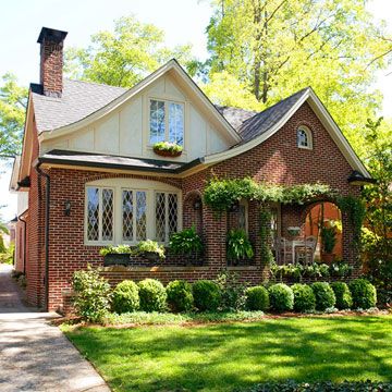 Brick Tudor Style Cottage...That's exactly the style of house I want one day :)  Preferably nestled in a historic neighborhood with lots of stately old trees <3 Brick Cottage, Tudor Cottage, Brick Siding, Tudor Style Homes, Brick Exterior House, Casas Coloniales, Style Cottage, Tudor House, Tudor Style