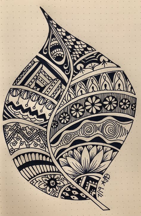 Original by ALD leaf zentangle Zentangle Leaf Patterns, Leaf Design Drawing, Leaf Zentangle, Mandala Drawing Ideas, Mandala Leaf, Modele Zentangle, Mandala Doodle, Mandalas Painting, Mandalas Drawing