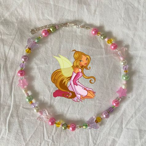 Winx Club Accessories, Winx Club Flora, Magic Bracelet, Cottagecore Pink, Handmade Beaded Necklace, Indie Jewelry, Fairy Jewelry, Yellow Jewelry, Bead Charms Diy