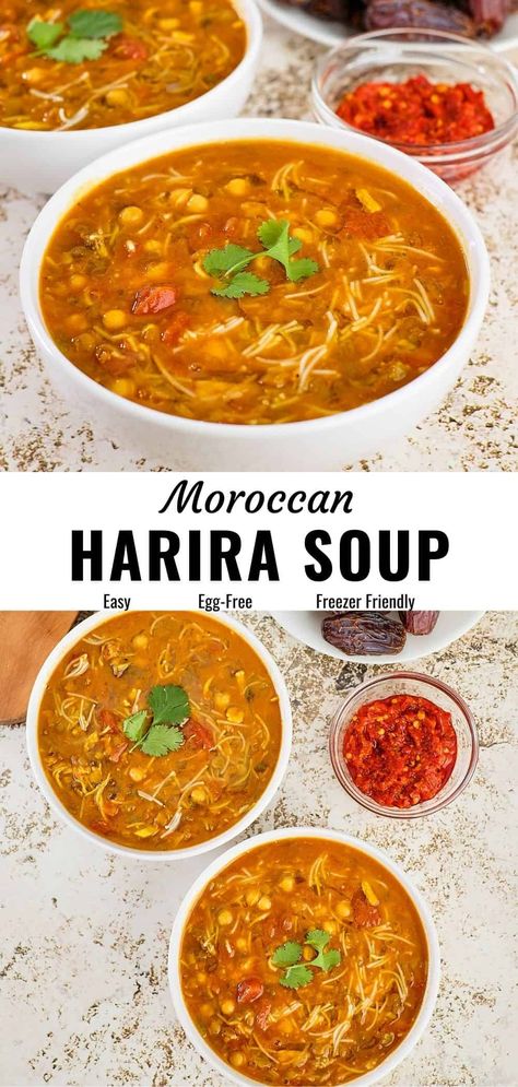 Harira Recipe, Healthy Hearty Soup, Chickpea Lentil, Harira Soup, Moroccan Soup, Moroccan Cooking, Middle East Recipes, Moroccan Dishes, Hearty Soup