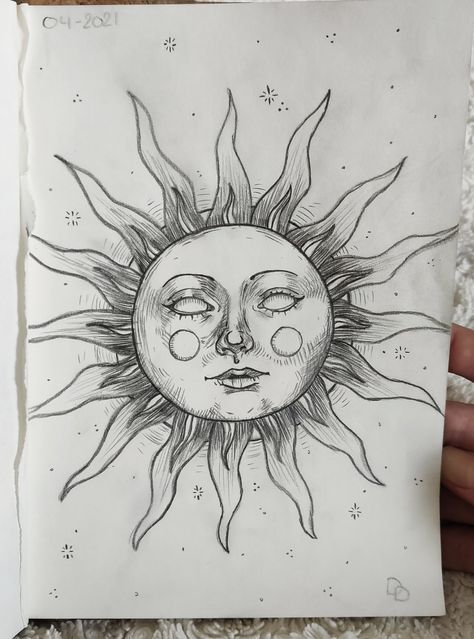 Sublime Sun Drawing, Cute Hard Drawings, Portrait Drawing Aesthetic, Drawing A Sun, Cool Sun Drawings, Sun And Moon Reference, Drawings Aesthetic Sketch, How To Draw Sun, Hard Art Drawings