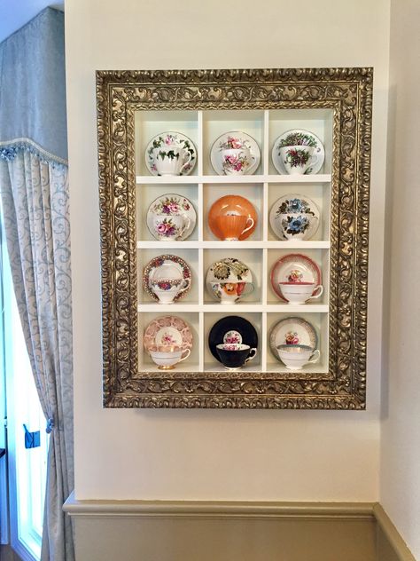 Teacups Tea Set Display, Princess Cottage, Tea Cup Display, Cup Display, Tea Display, Tea Cup Collection, Cup Collection, House Vibes, Wall Displays