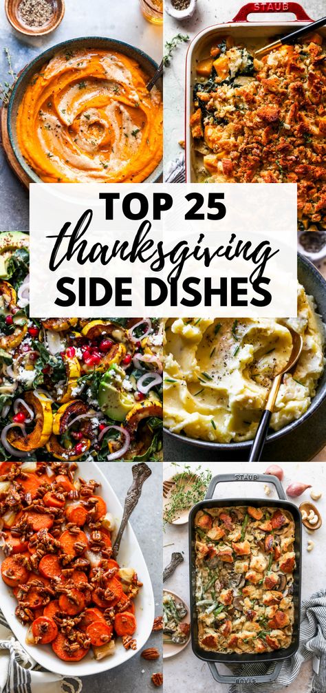 Whether you're seeking classic Thanksgiving dinner recipes or something new and exciting, you're sure to love one (or more!) of these 25 Thanksgiving side dishes. #thanksgiving #thanksgivingsidedish #sidedishes #vegetablesidedish via @https://www.pinterest.com/jamievespa/ Thanksgiving Sides Dishes Make Ahead, Thanks Giving Veggie Sides, Chef Thanksgiving Recipes, Thanksgiving What To Bring, Thanksgiving Dinner Must Haves, Potato Side Dishes Thanksgiving, Thanksgiving Food To Bring, Thanksgiving Sides Dairy Free, Interesting Thanksgiving Sides