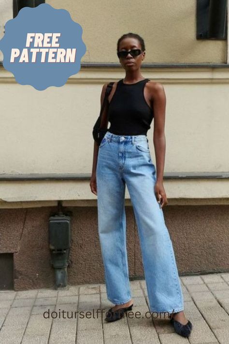 Jeans Patterns For Women, Wide Leg Jean Pattern, Jean Patterns Sewing, Free Jeans Sewing Pattern, Overalls Sewing Pattern Free, Free Pants Sewing Pattern, Free Sewing Patterns For Men, Jean Sewing Projects, Free Pants Pattern Women