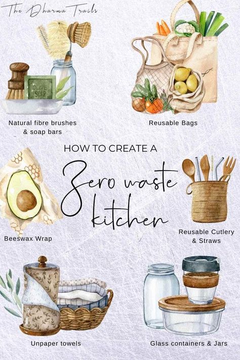 Want to create a zero waste kitchen? We’ve got the tips for you, from plastic free food storage essentials, DIY ideas, eco friendly products and more! | #zerowaste #infographic #zerowastekitchen Eco Friendly Home Ideas, Eco Friendly Apartment, Pollution Collage, Green Products Eco Friendly, Plastic Free Food Storage, Zero Waste Home, Low Waste Lifestyle, Guerrilla Gardening, Waste Free Living