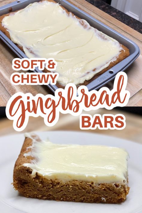 Chewy Gingerbread Bars, Ginger Bread Desserts, Gingerbread Bars With Cream Cheese Icing, Ginger Bars, Gingerbread Bars, Bars With Cream Cheese Frosting, Bars With Cream Cheese, Dessert Bar Recipe, Gingerbread Recipe